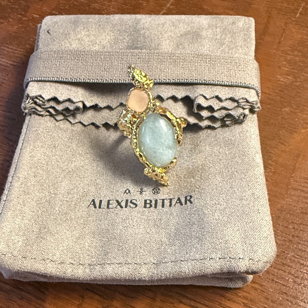 Alexis Bittar Gold Ring with Aqua Stone